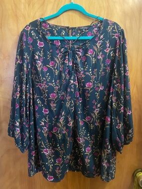 Papermoon 2X Floral Tie-Neck Blouse